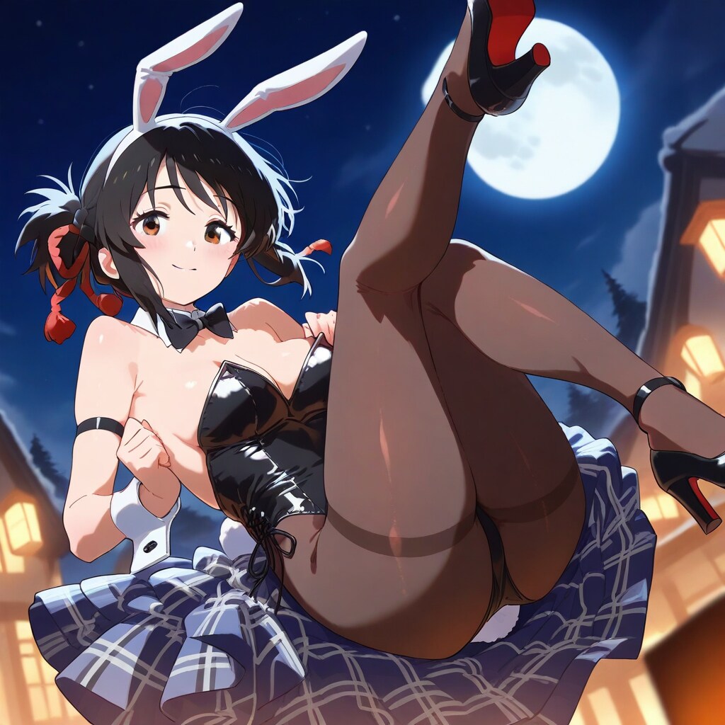 バニー衣装の三葉さんと満月