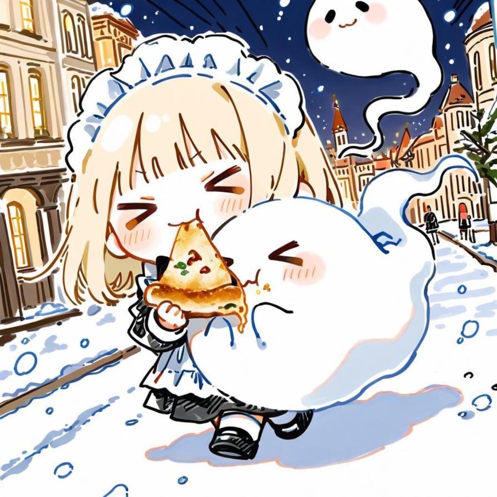 メイドちゃんは雪夜を歩く🍕(>ω< )👻✨ ☃️