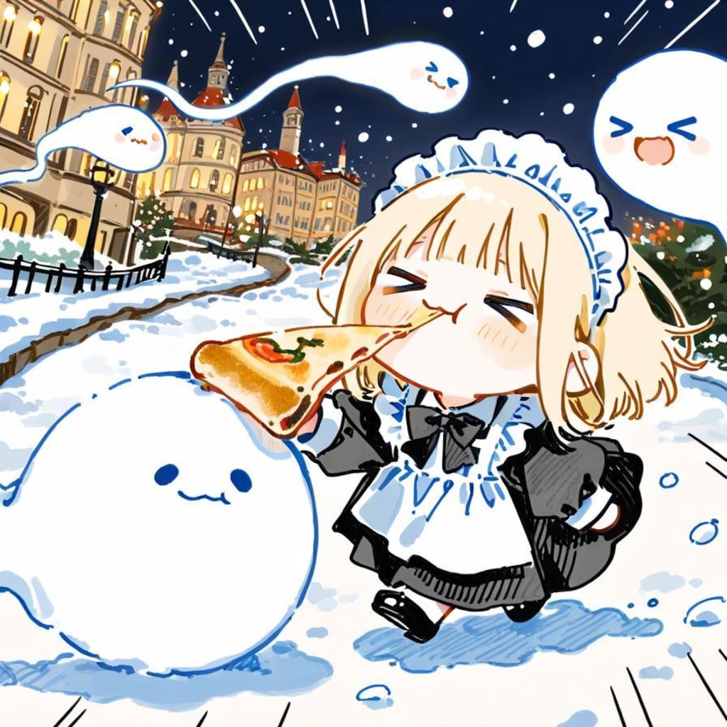 メイドちゃんは雪夜を歩く🍕(>ω< )👻✨ ☃️