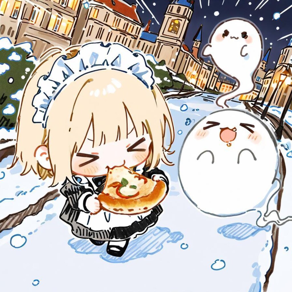 メイドちゃんは雪夜を歩く🍕(>ω< )👻✨ ☃️