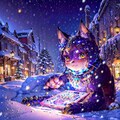 雪の中スマホを操作する猫神様 3枚目