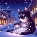 雪の中スマホを操作する猫神様 7枚目
