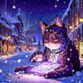 雪の中スマホを操作する猫神様 4枚目