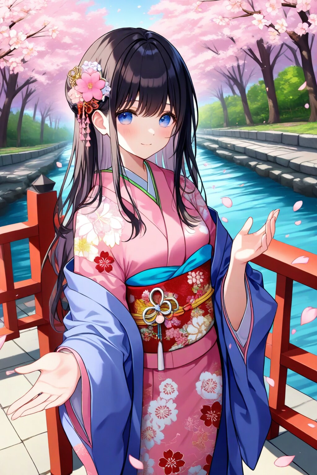 着物の子・桜に手を