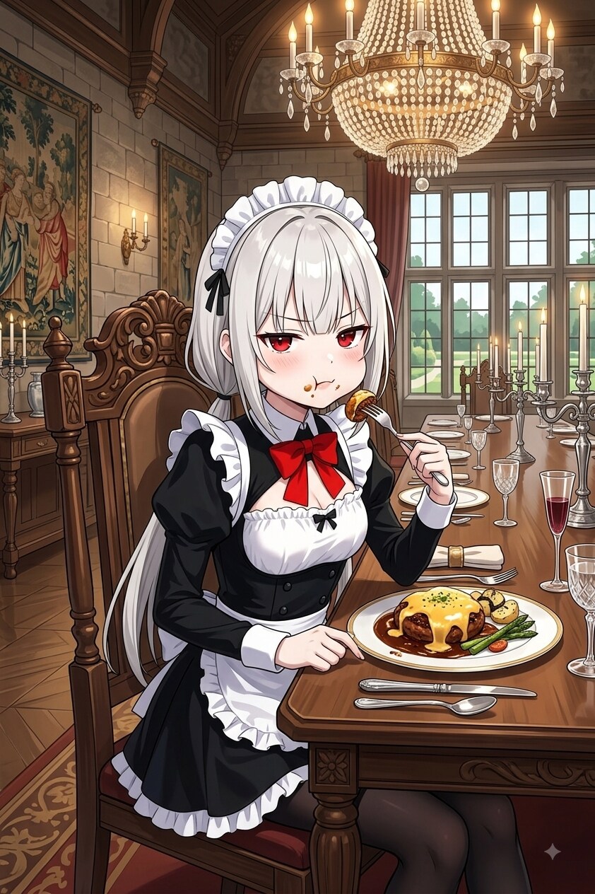 ハンバーグにがっつくアイちゃん | の人気AIイラスト・グラビア