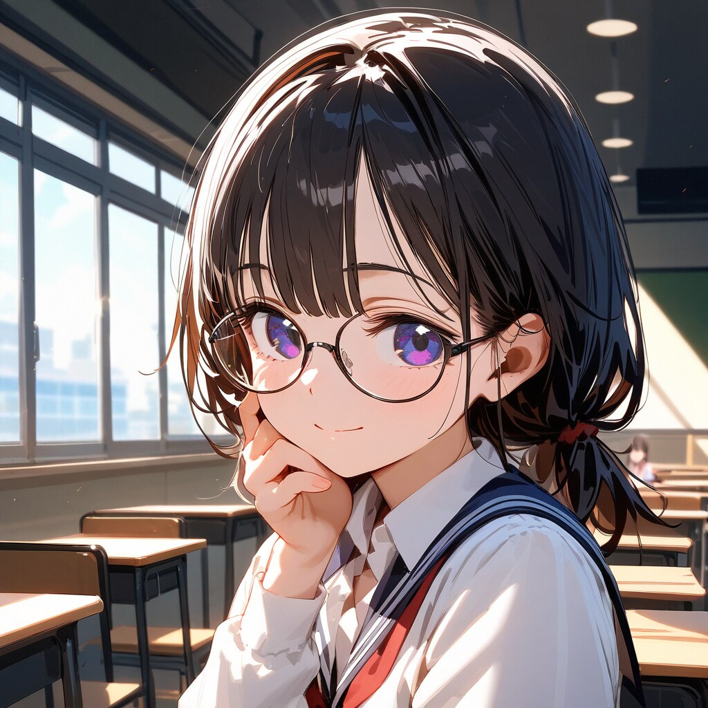 GARLAND丸メガネおさげ髪少女