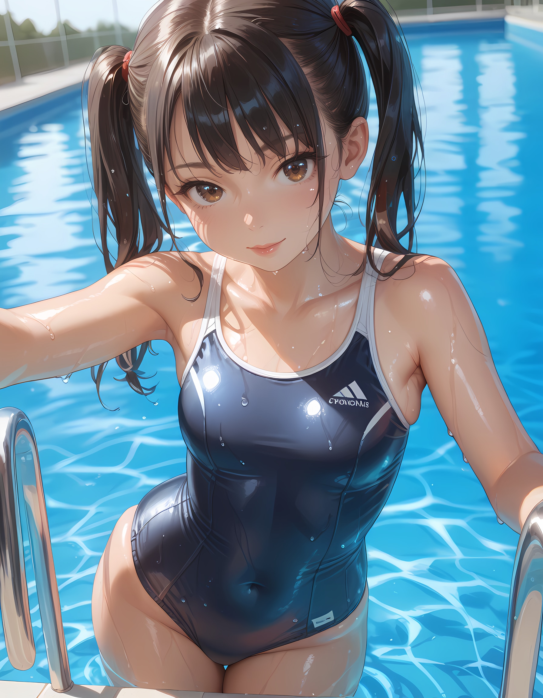 スク水で撥ねる水滴♬