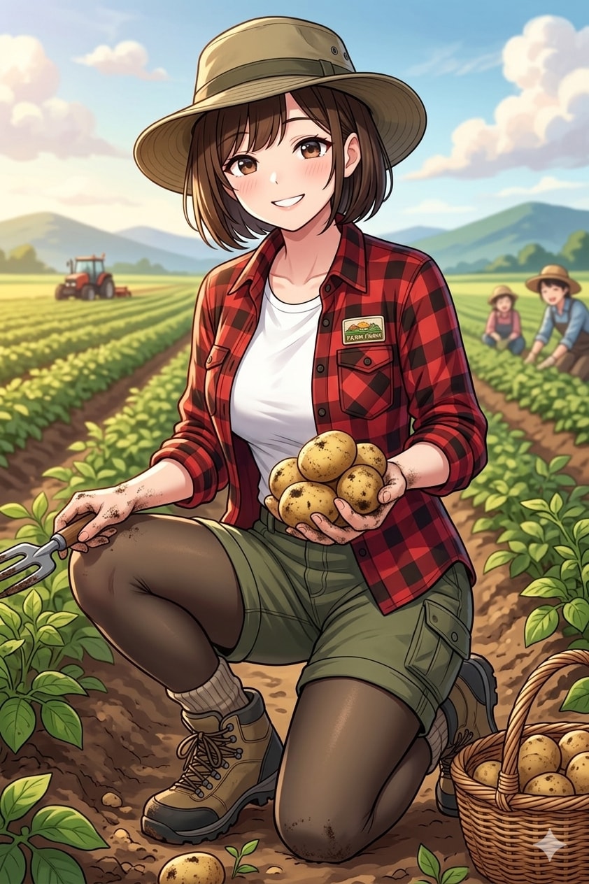 アキちゃんとじゃがいも収穫 | の人気AIイラスト・グラビア