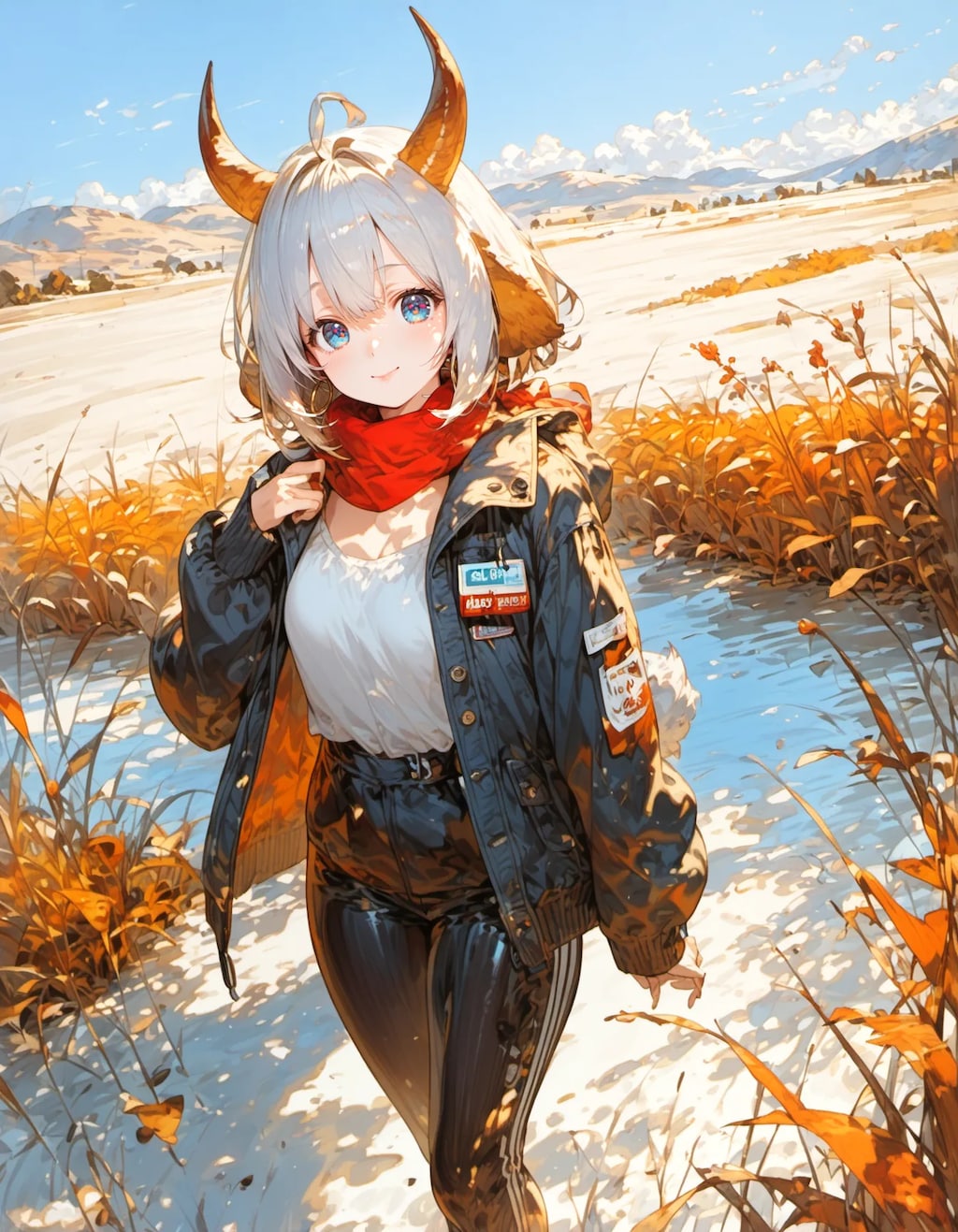 Scarlet Scarf Across the Snowfield