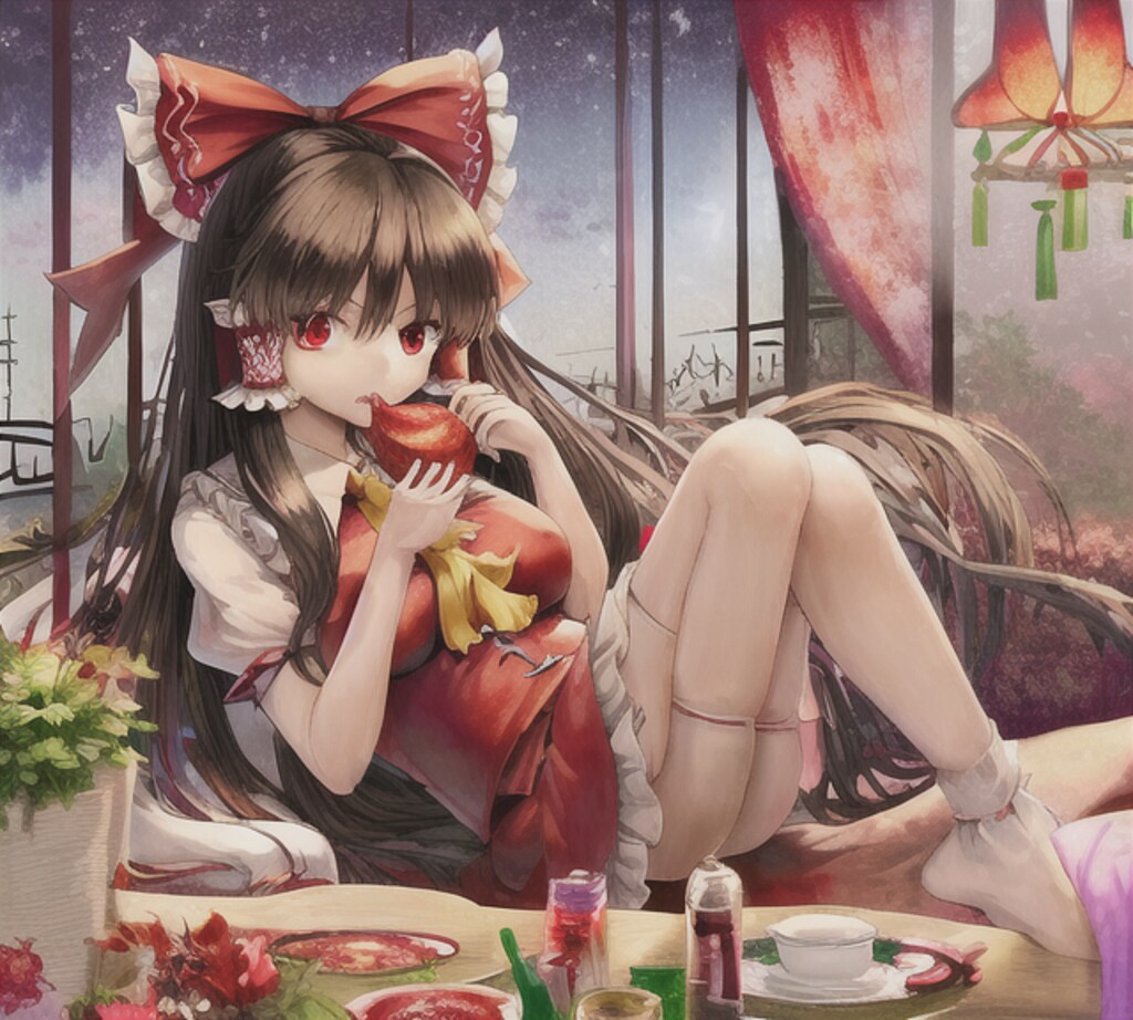 何かを食べる霊夢