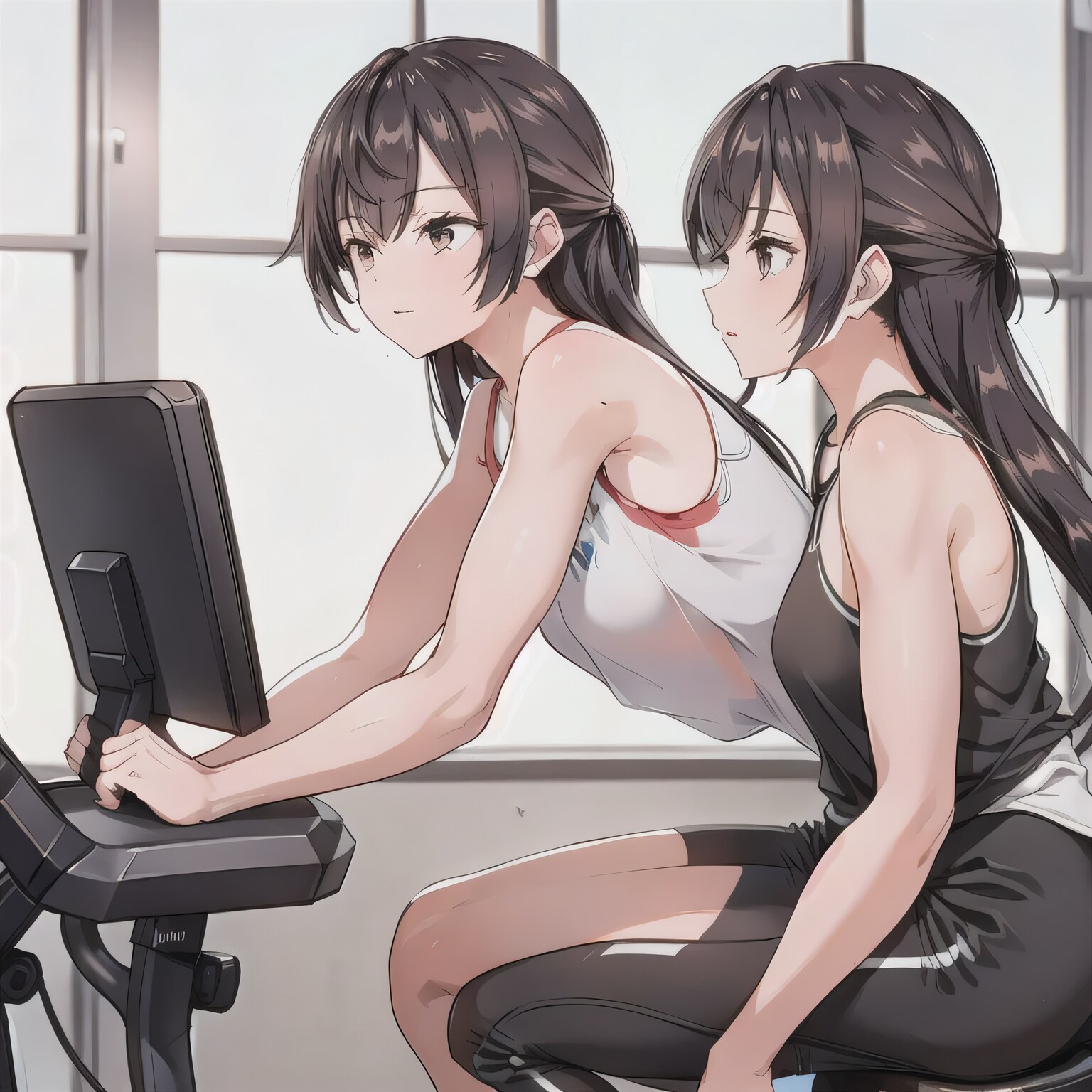 黒髪ロングでエアロバイクの少女４ | の人気AIイラスト・グラビア