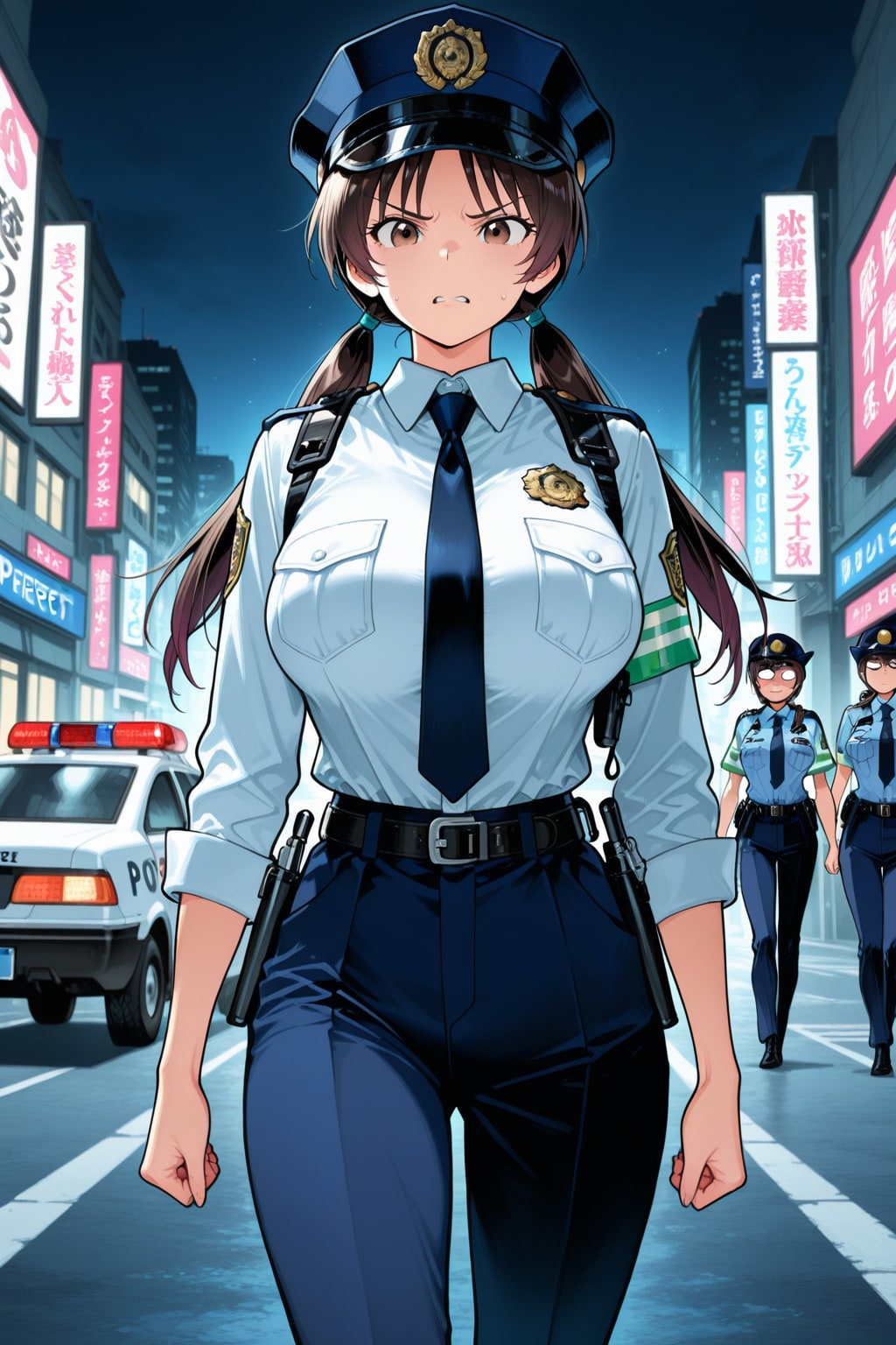 夜の繁華街に巡回中のパワハラ鬼女警察官👮❣️