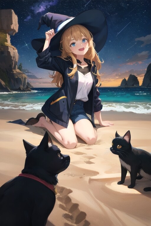 砂浜の魔女と星空 | の人気AIイラスト・グラビア