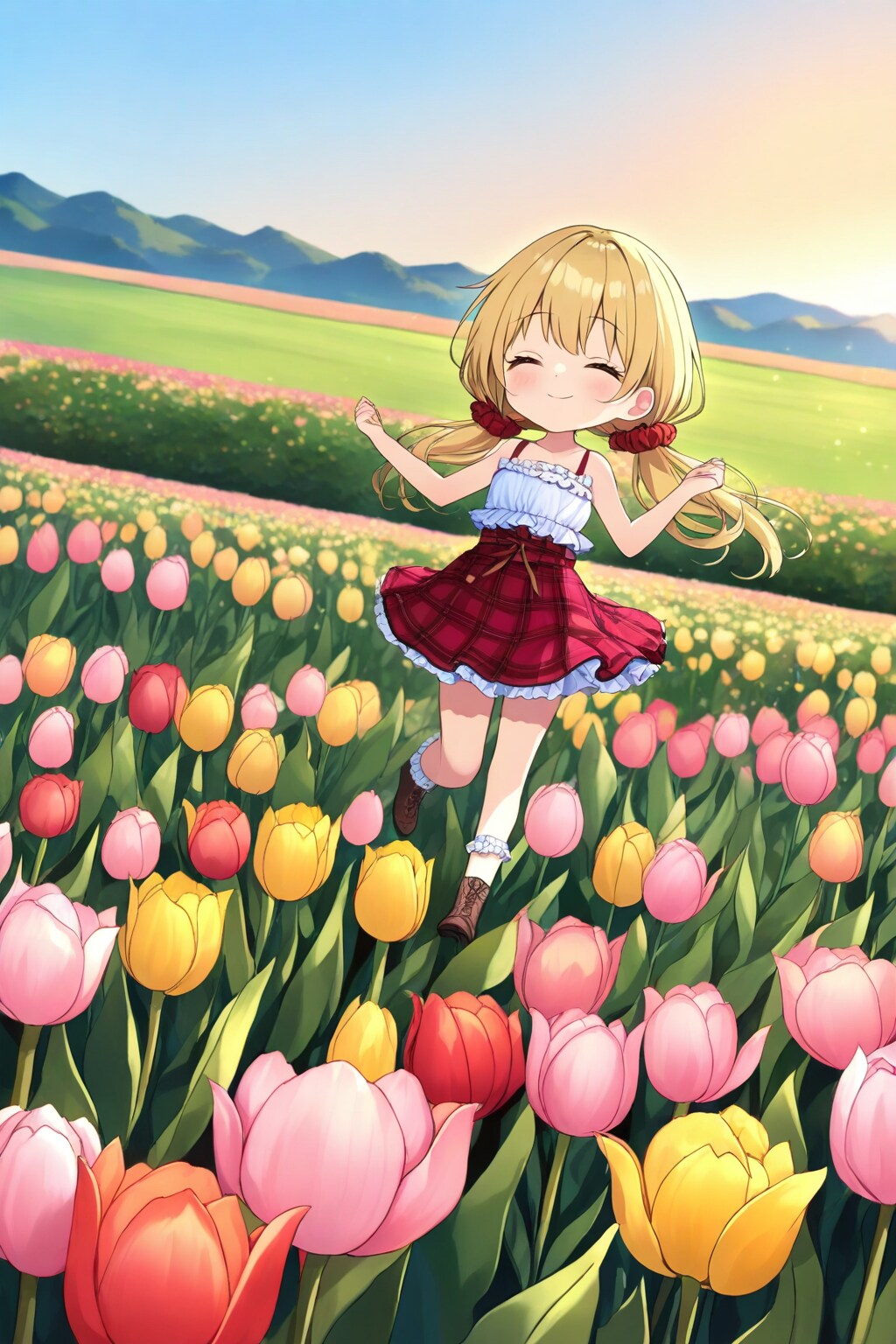 チューリップ畑と茉莉花ちゃん