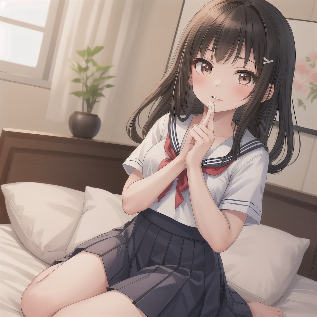 黒髪ロングで寝室の少女１４