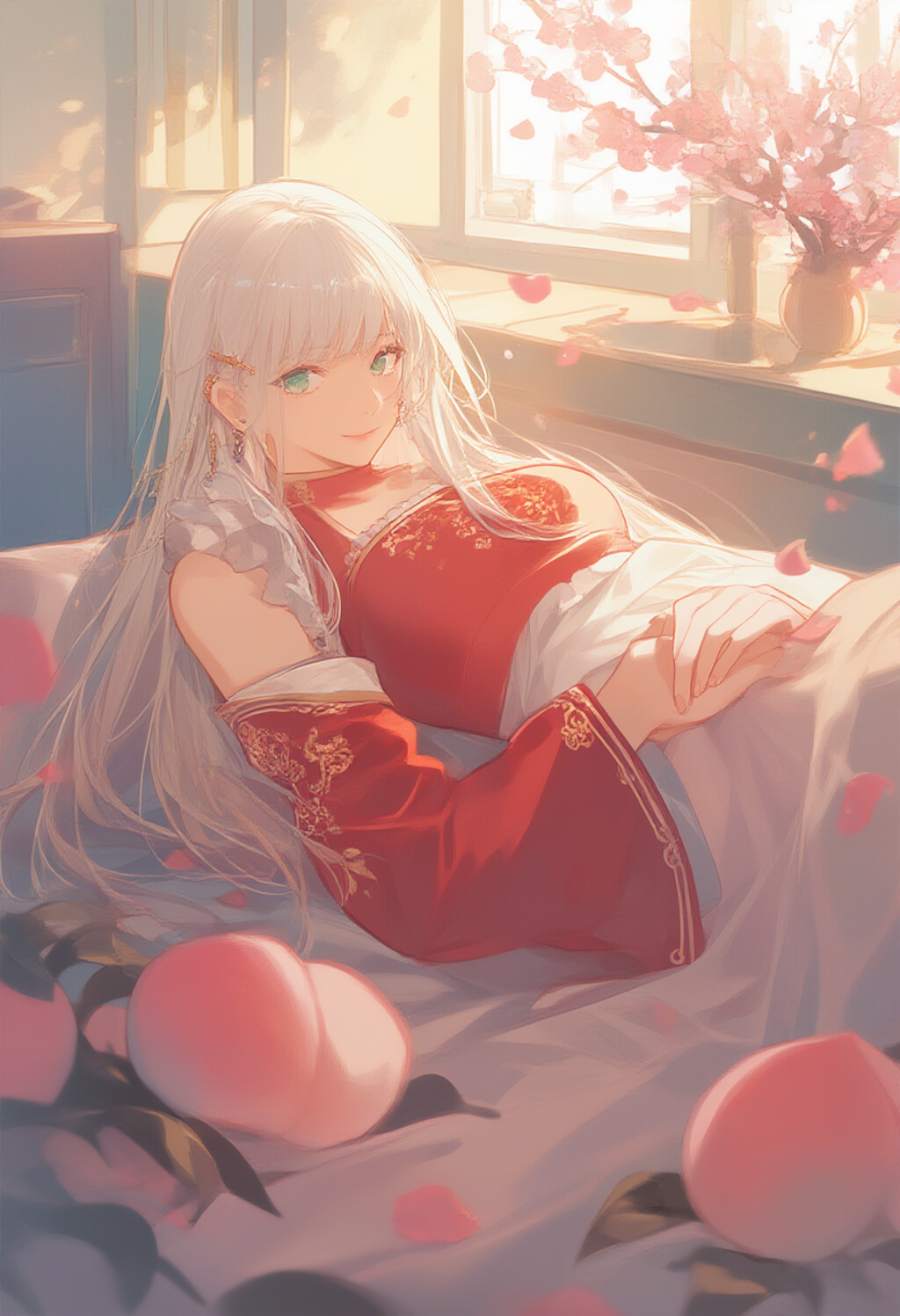 peach blossom-filled room