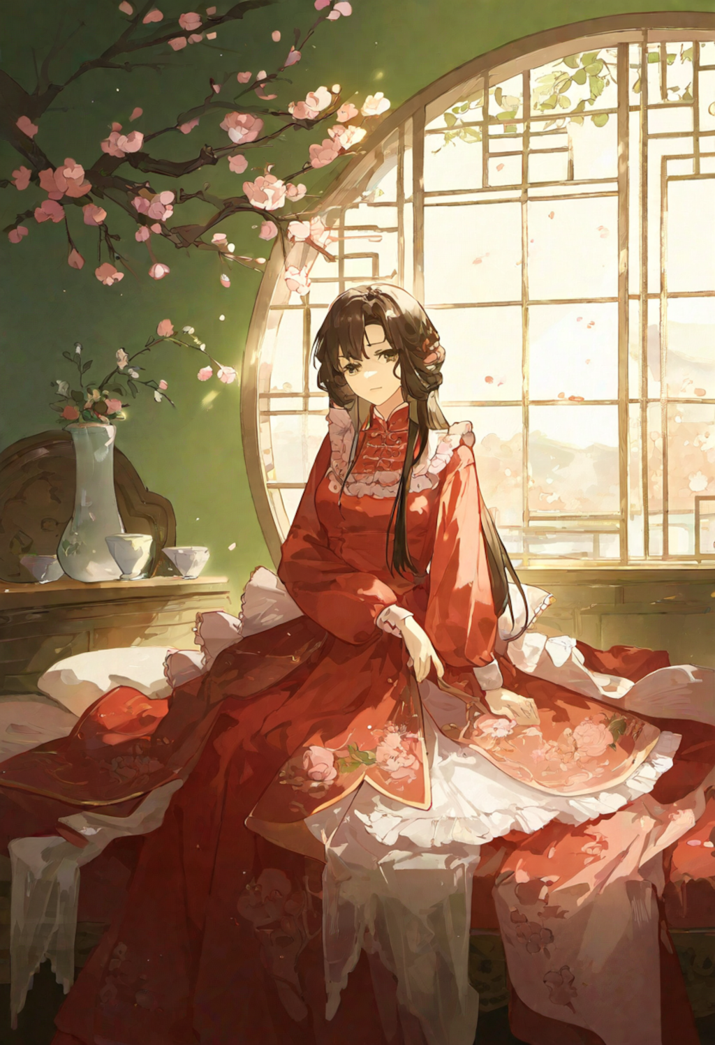 peach blossom-filled room