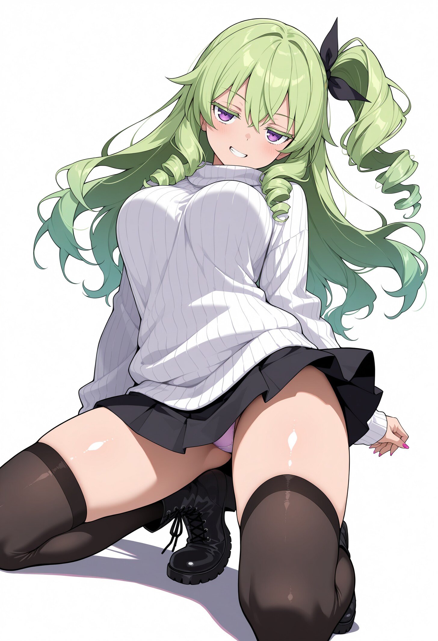 パンチラ緑髪