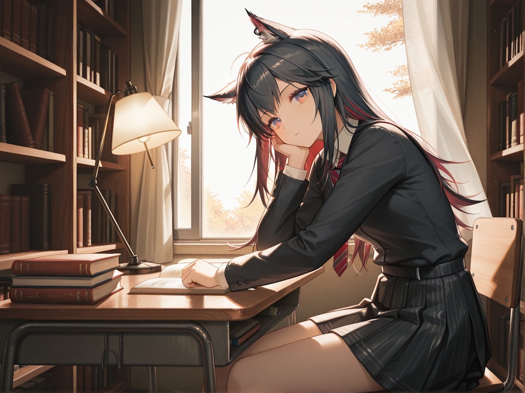 机に向かうテキサス