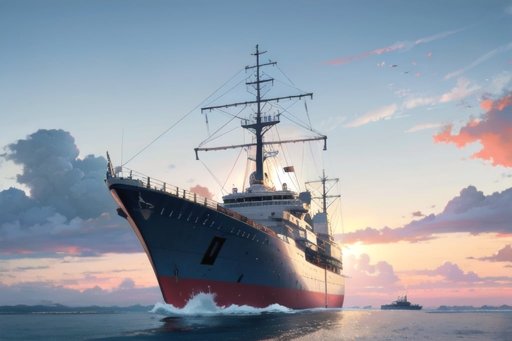 軍艦と夕空