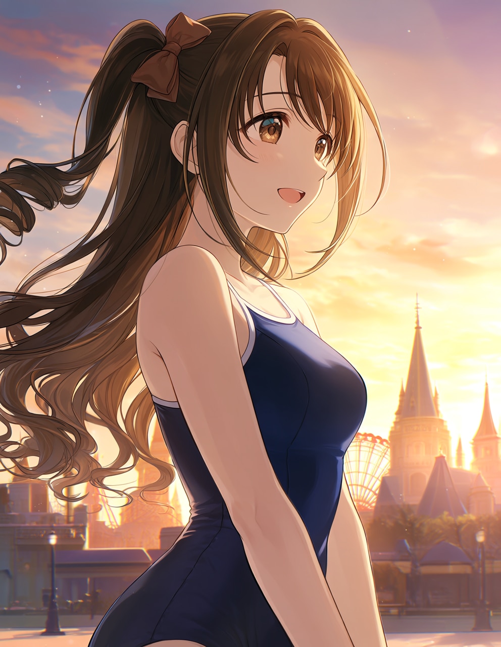 スク水のしまむーとテーマパーク(PixAI版リメイク)