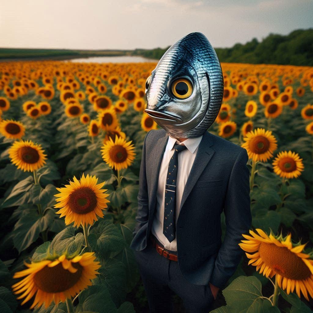 ひまわり畑で黄昏るイワシ（仮）