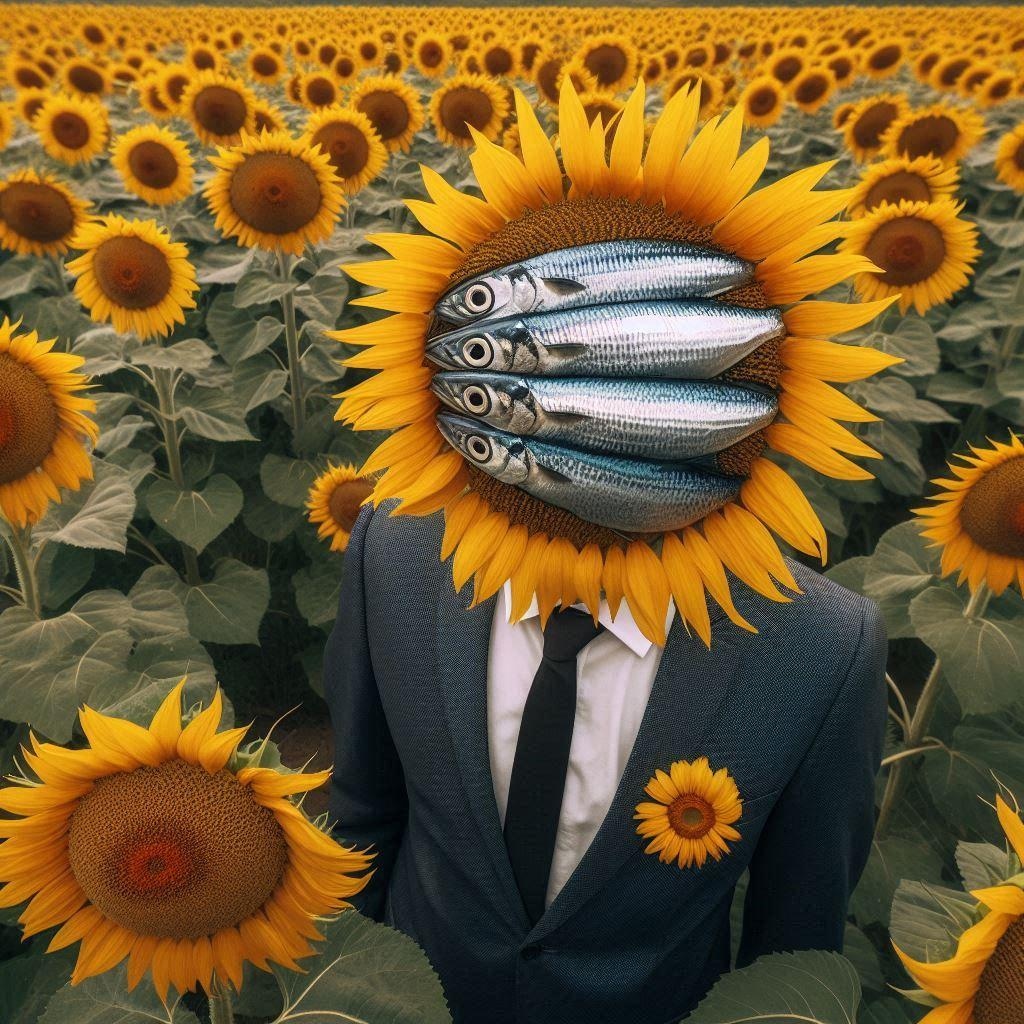 ひまわり畑で黄昏るイワシ（仮）