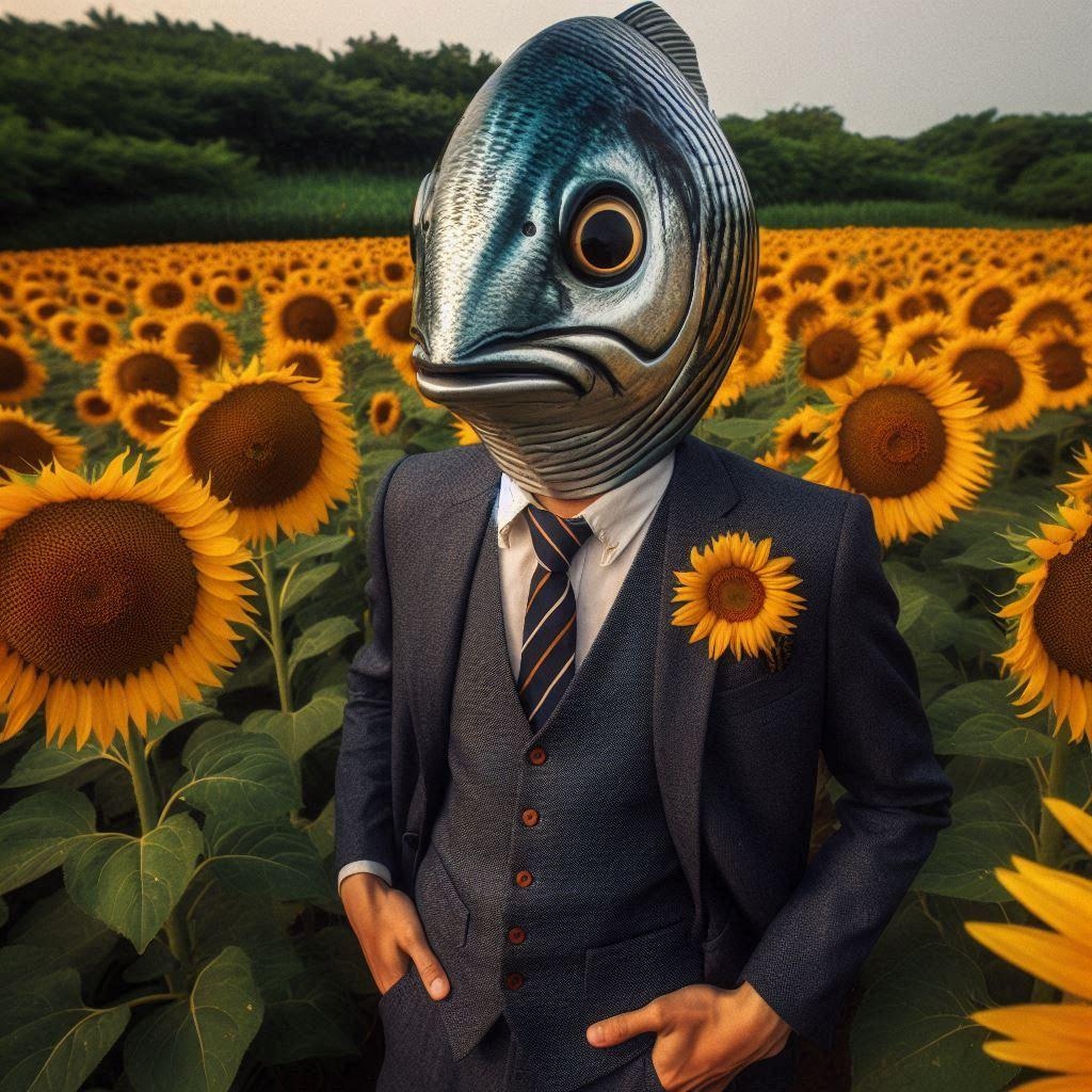 ひまわり畑で黄昏るイワシ（仮）