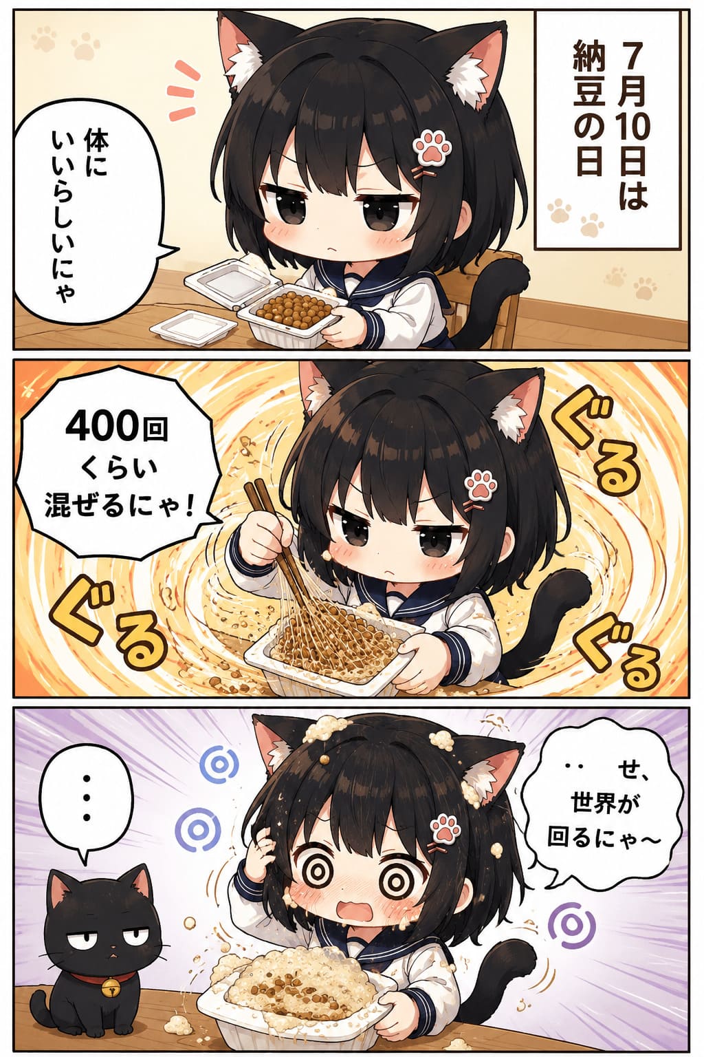 3コマ漫画 2026.07.10. 「納豆の日」