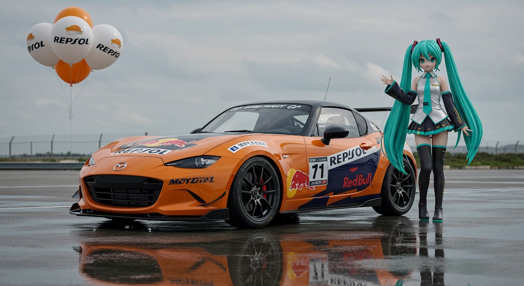 初音ミクとレプソルレッドブルロードスターレーシングカー