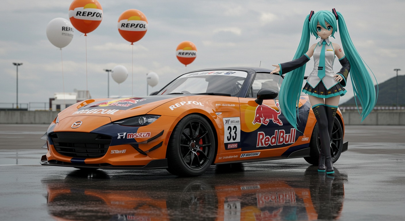 初音ミクとレプソルレッドブルロードスターレーシングカー | の人気AIイラスト・グラビア