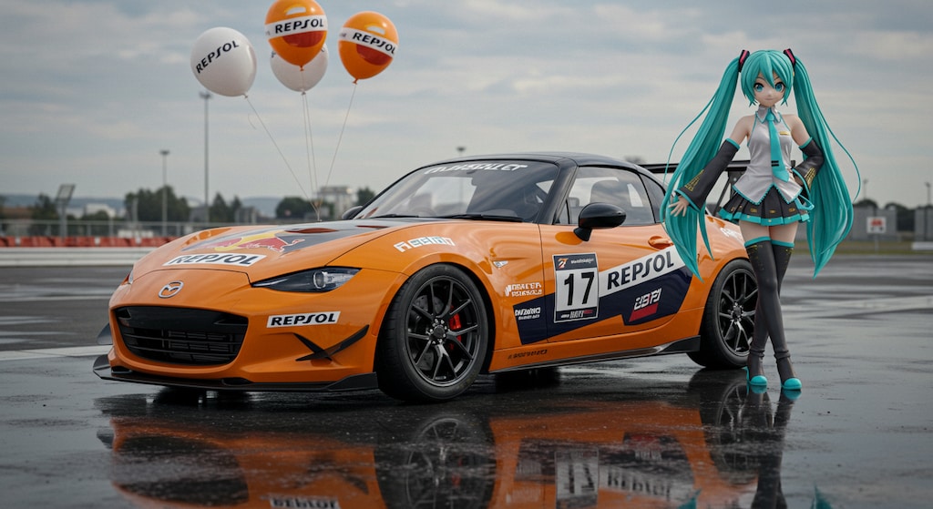 初音ミクとレプソルレッドブルロードスターレーシングカー