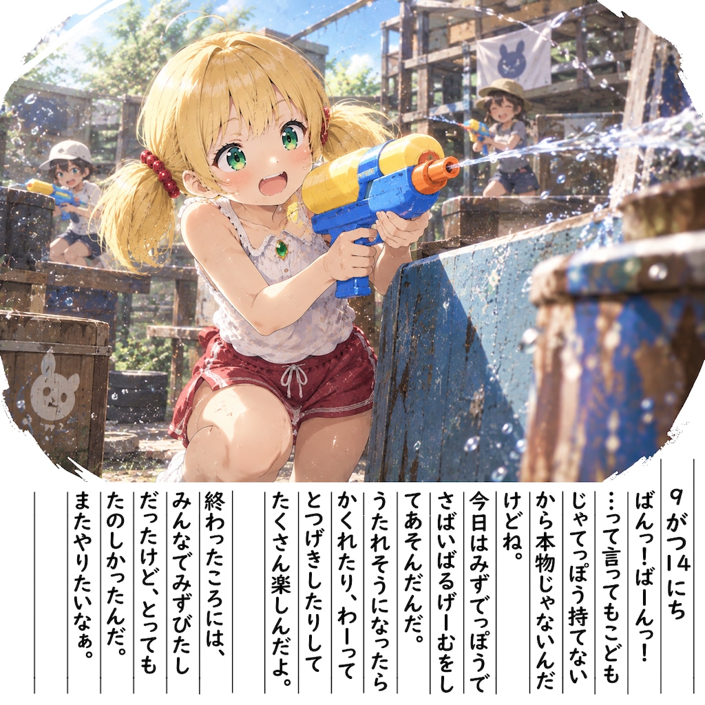 【絵日記】みずでっぽうだよ