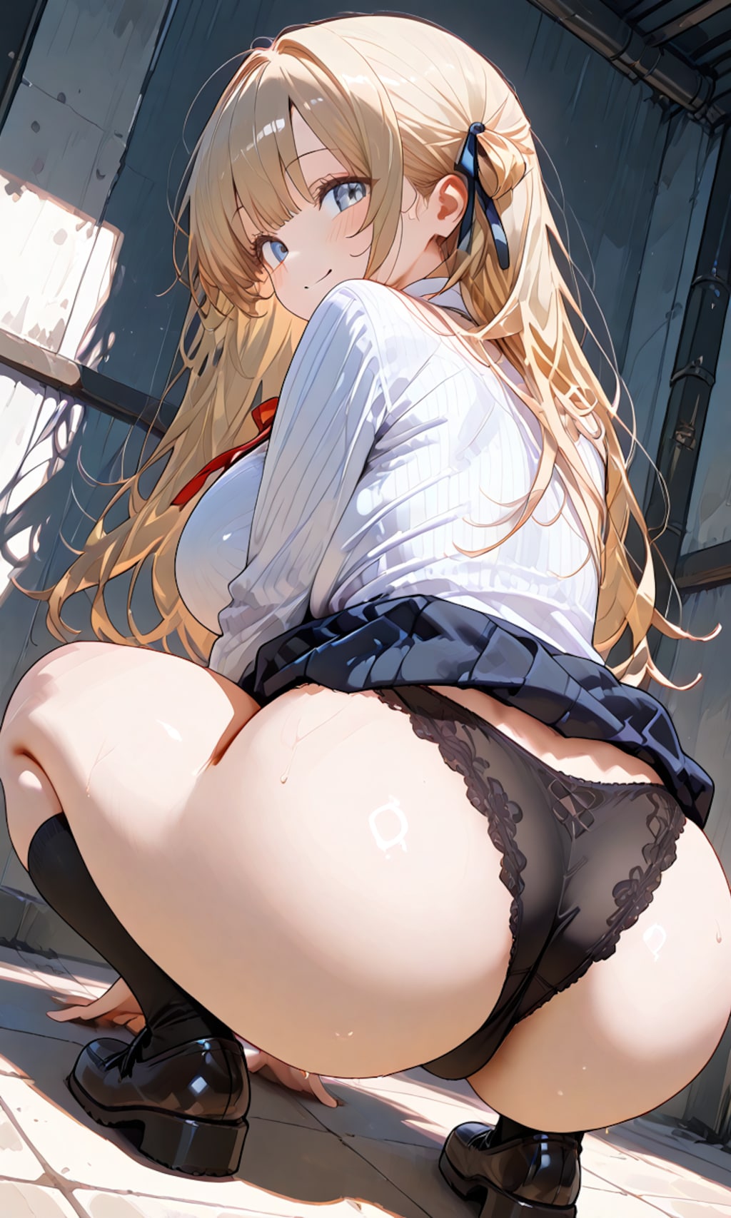 かがんで見せつける少女