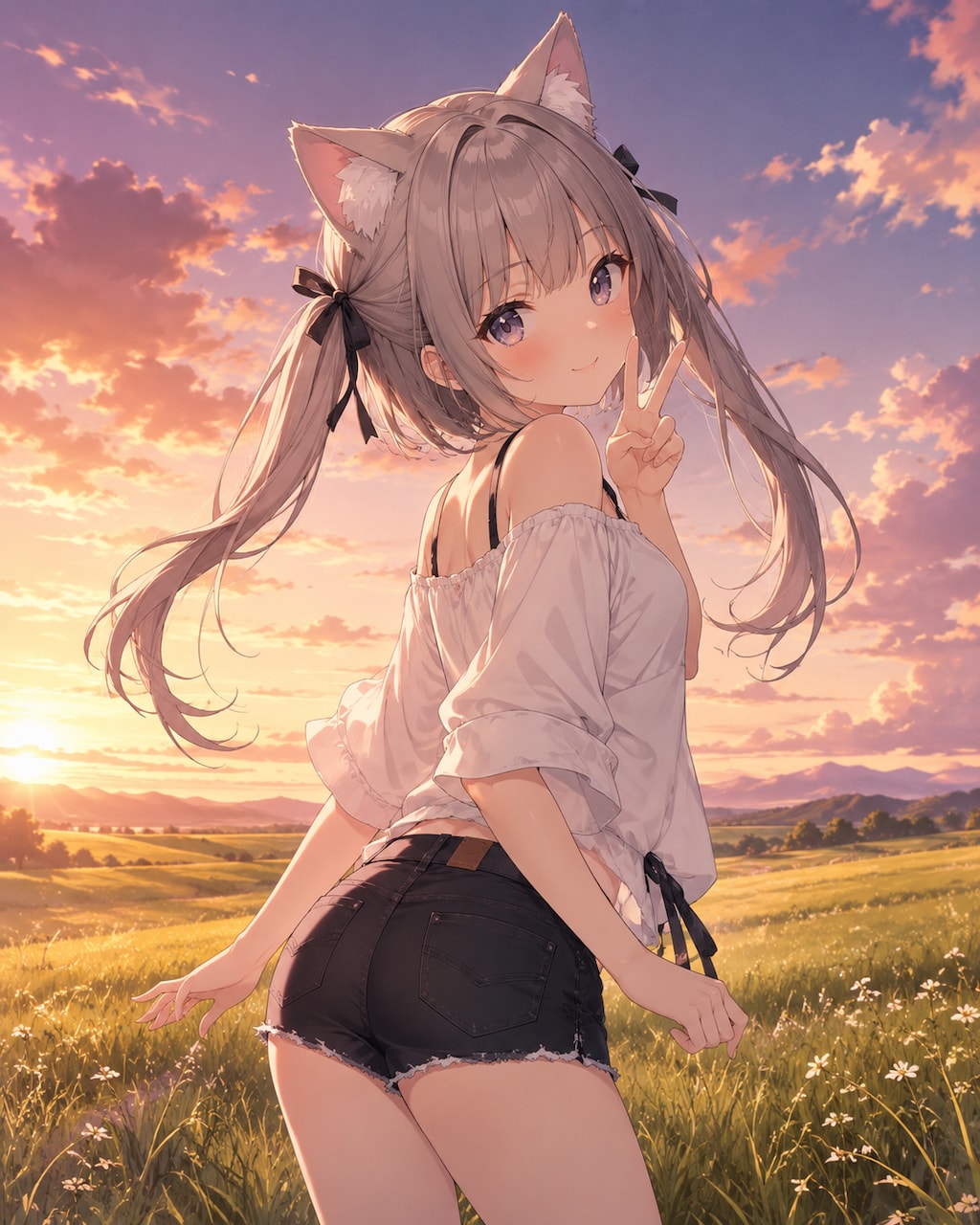 夕暮れの猫耳女の子