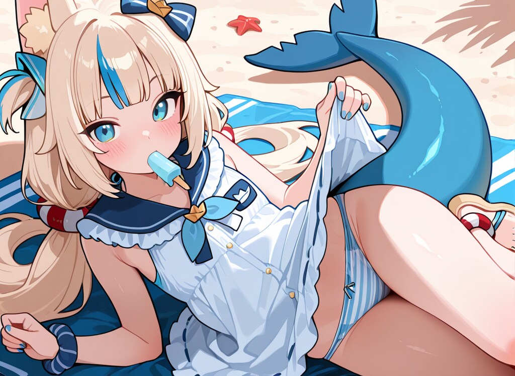 SamekoSabaが砂浜でアイスを咥えながらグラビアパンチラ