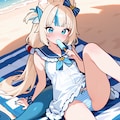 SamekoSabaが砂浜でアイスを咥えながらグラビアパンチラ 2枚目