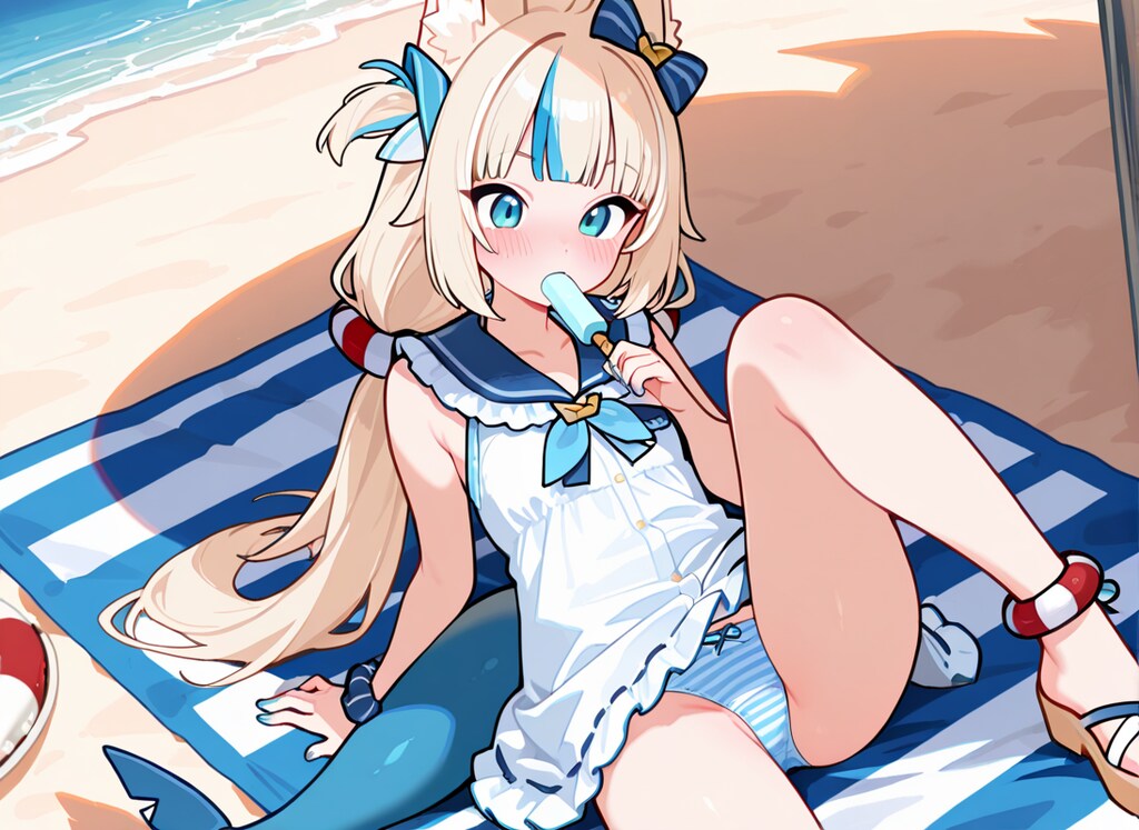 SamekoSabaが砂浜でアイスを咥えながらグラビアパンチラ