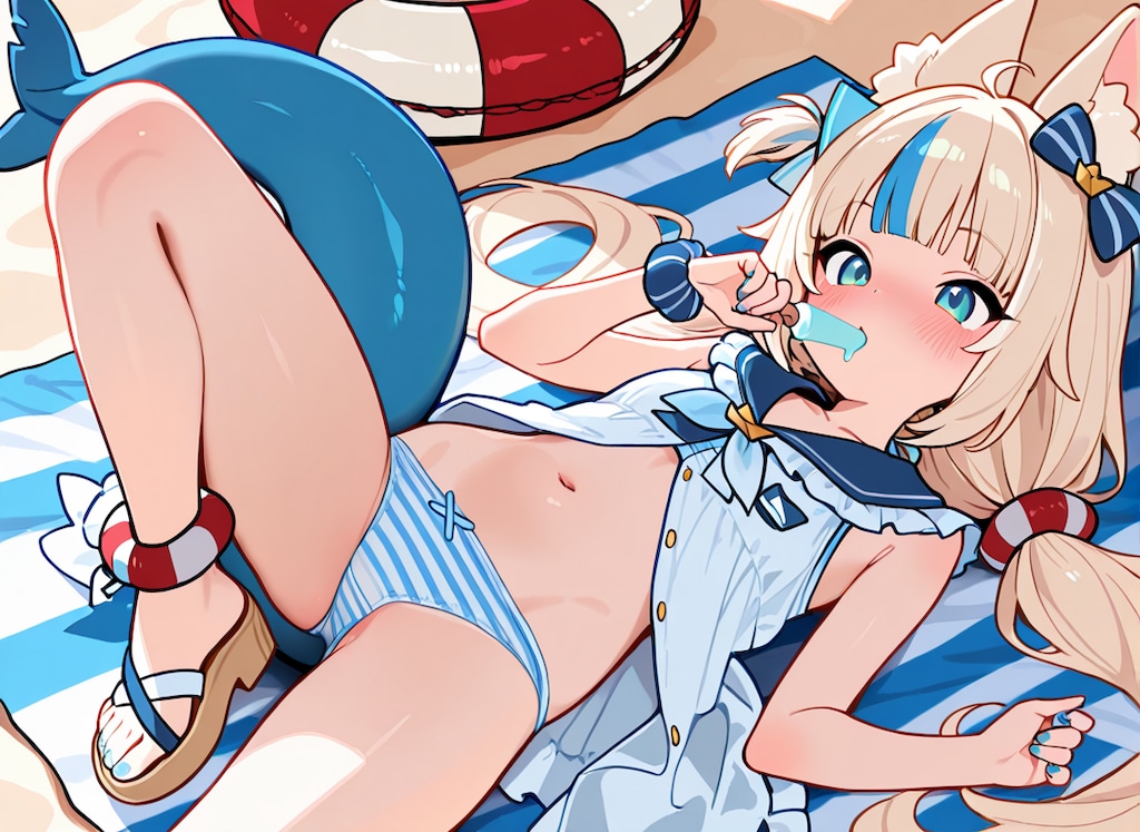 SamekoSabaが砂浜でアイスを咥えながらグラビアパンチラ