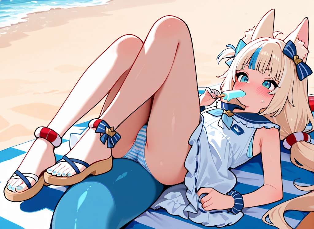 SamekoSabaが砂浜でアイスを咥えながらグラビアパンチラ