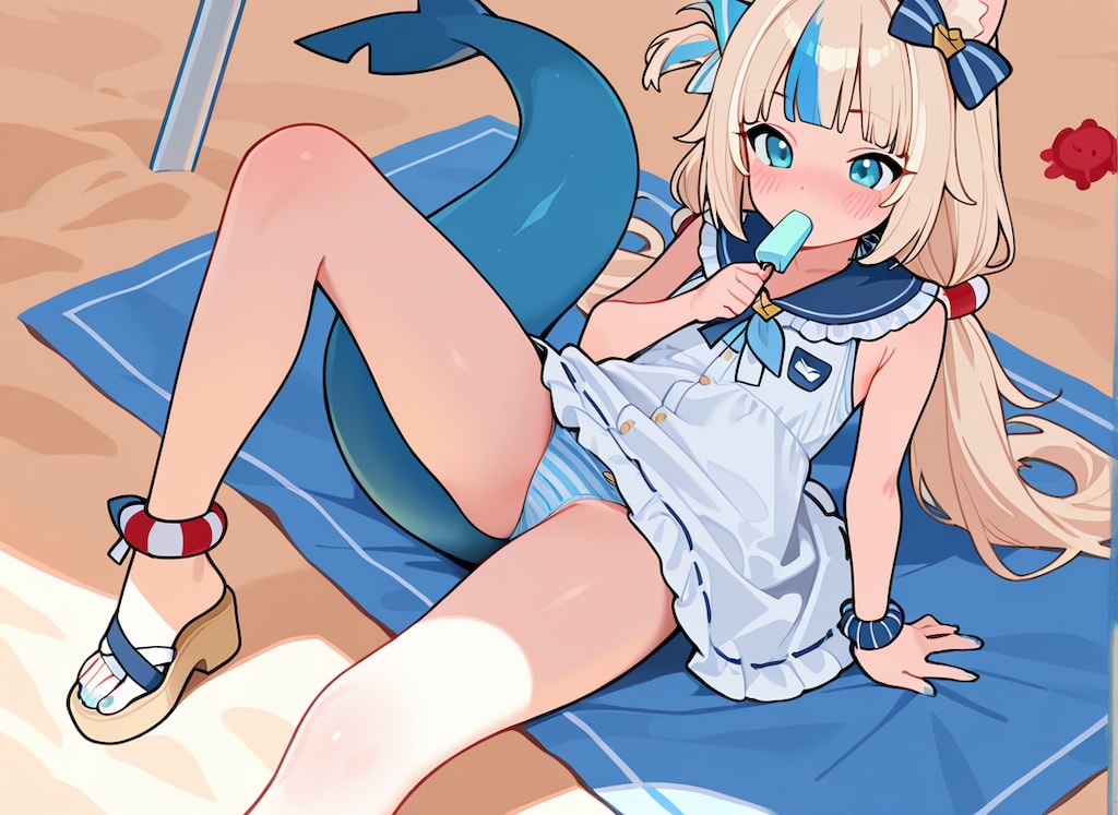SamekoSabaが砂浜でアイスを咥えながらグラビアパンチラ