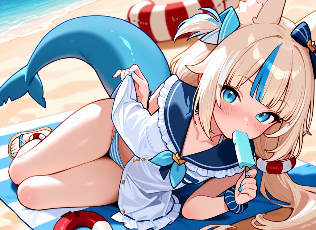 SamekoSabaが砂浜でアイスを咥えながらグラビアパンチラ