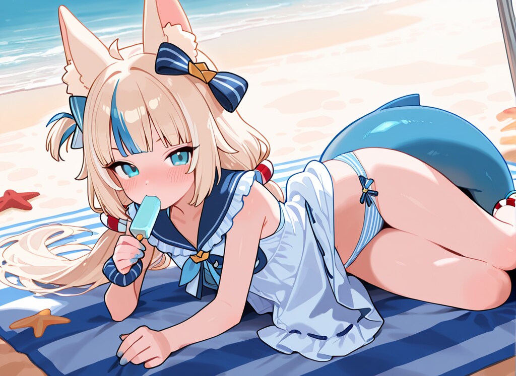 SamekoSabaが砂浜でアイスを咥えながらグラビアパンチラ