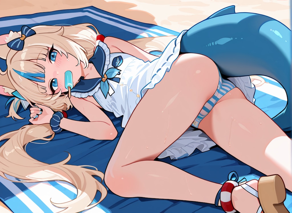 SamekoSabaが砂浜でアイスを咥えながらグラビアパンチラ