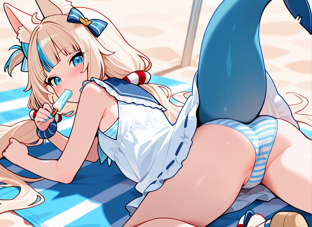 SamekoSabaが砂浜でアイスを咥えながらグラビアパンチラ
