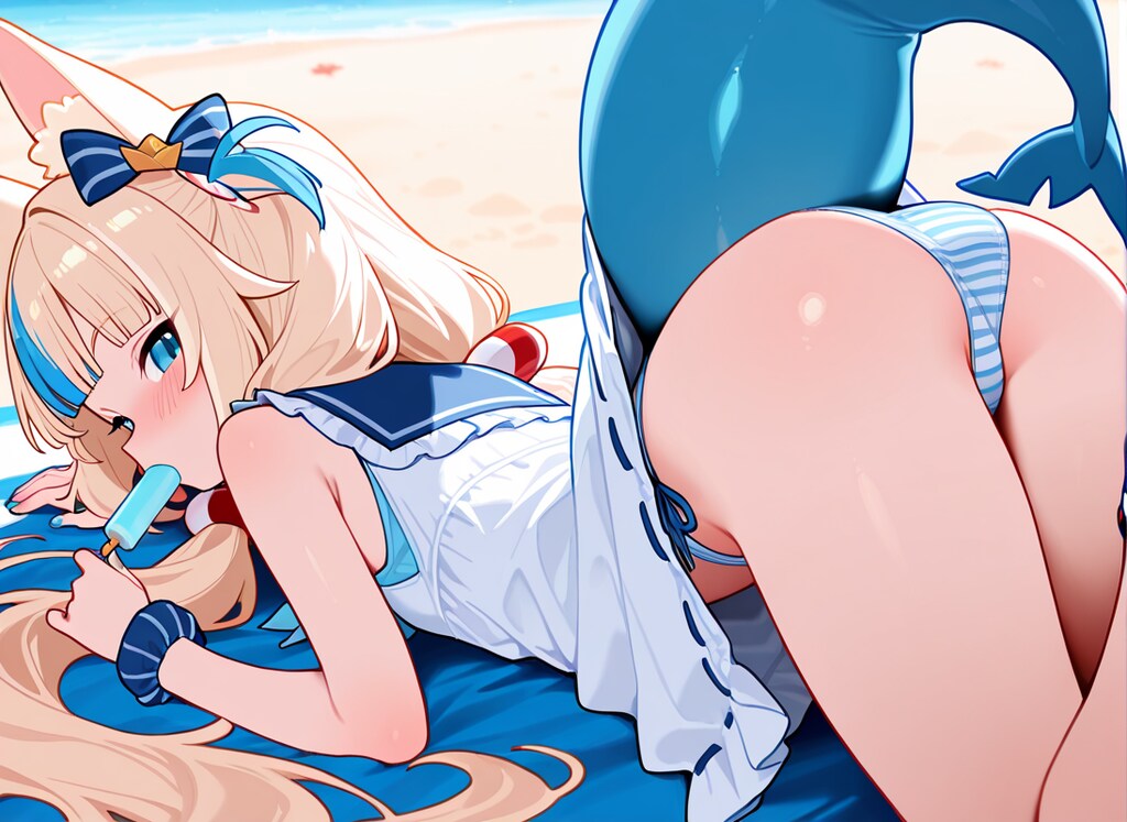 SamekoSabaが砂浜でアイスを咥えながらグラビアパンチラ