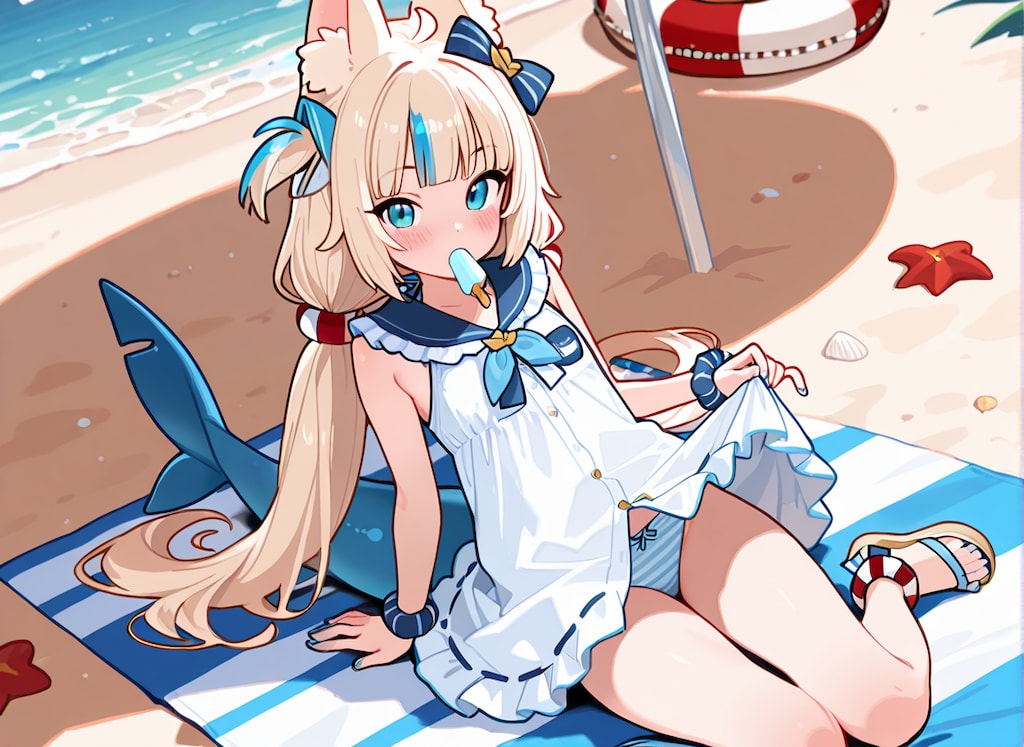 SamekoSabaが砂浜でアイスを咥えながらグラビアパンチラ