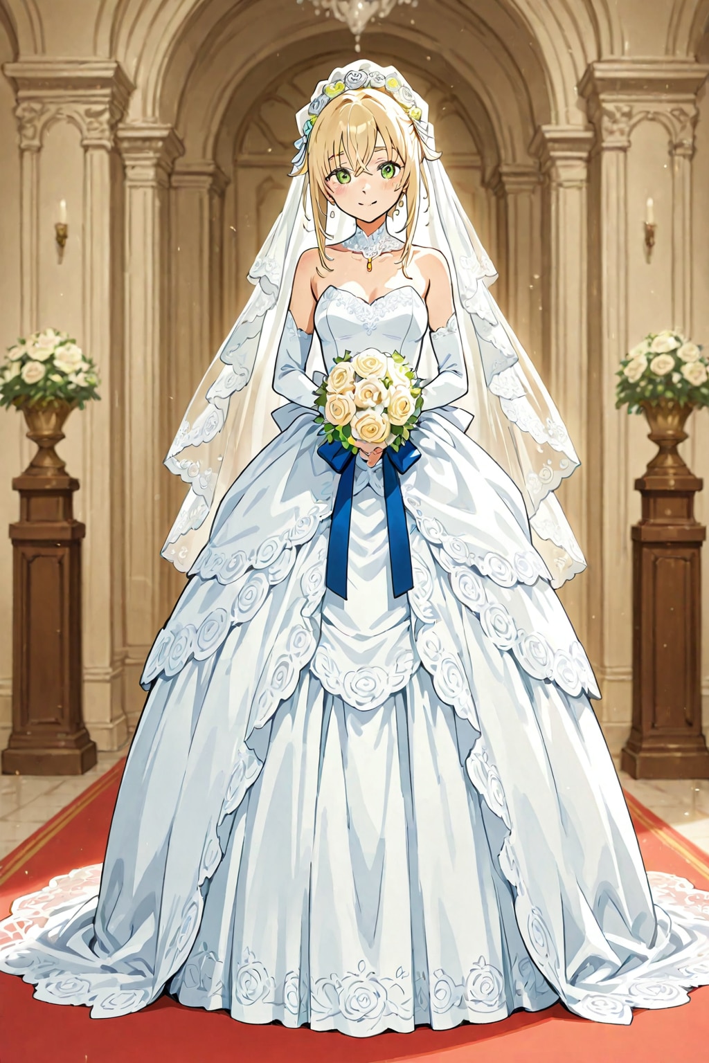 「ウェディングドレス姿の初々しい花嫁」の全身写真 | の人気AIイラスト・グラビア