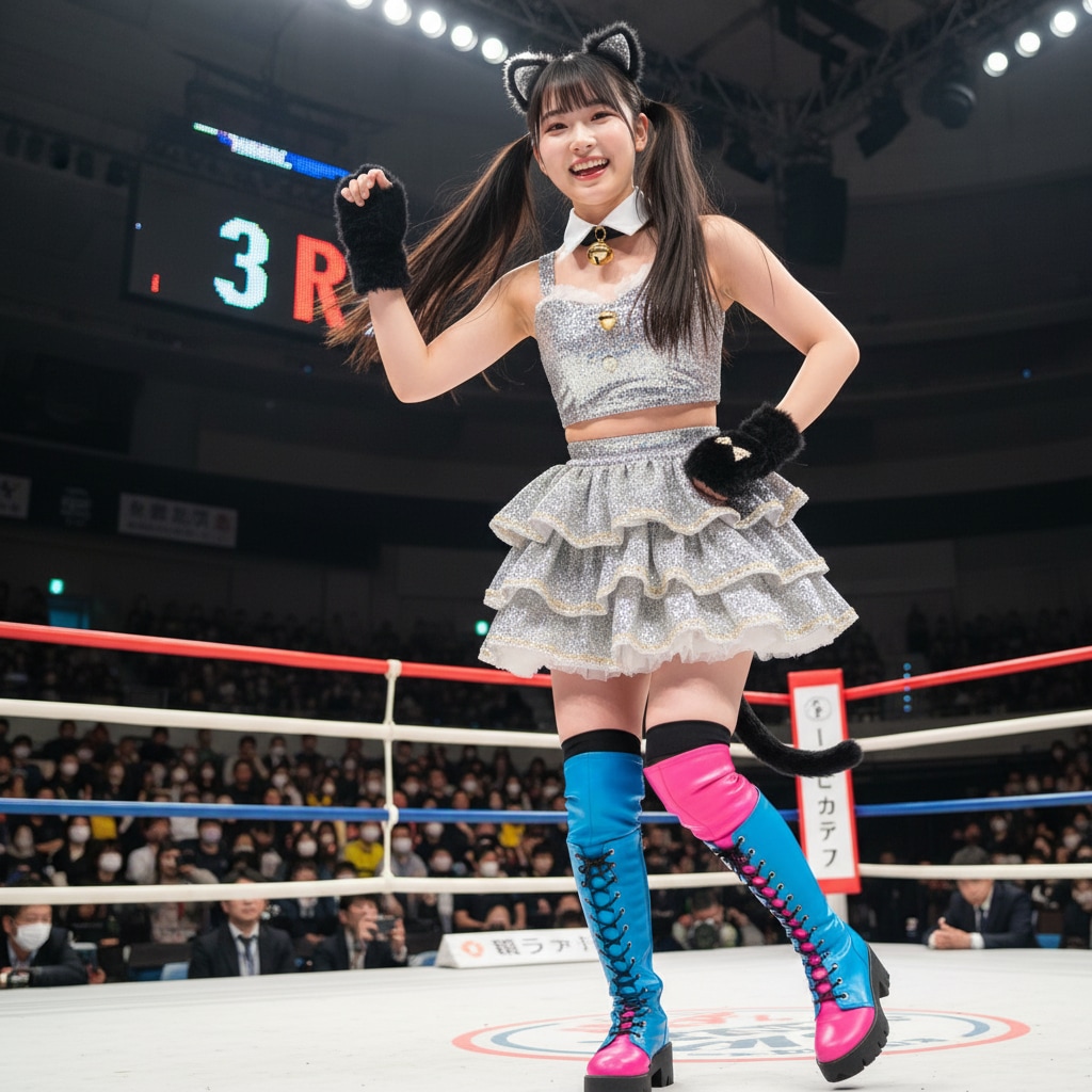 黒ツイにゃん。リング上パフォーマンス。2月9日 #服の日