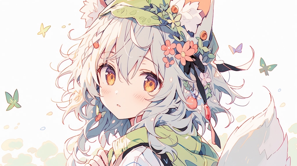 花冠の狐少女と蝶たちの舞